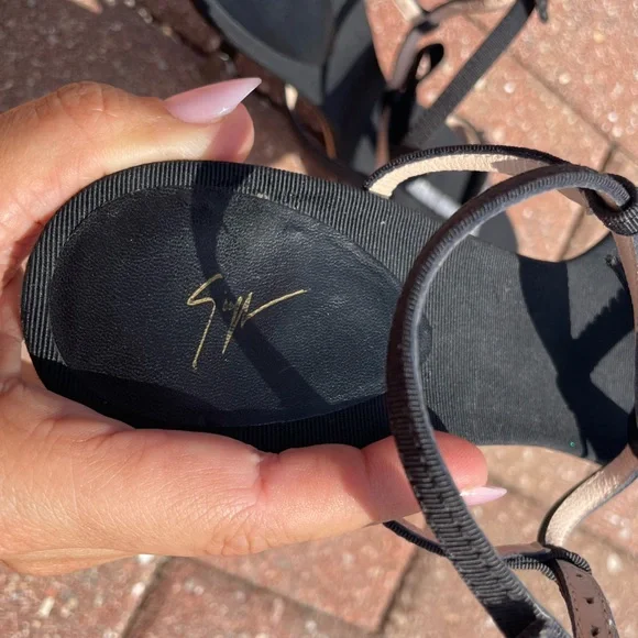 Giuseppe Zanotti Black Grosgrain Crystal Sandals Size 38
